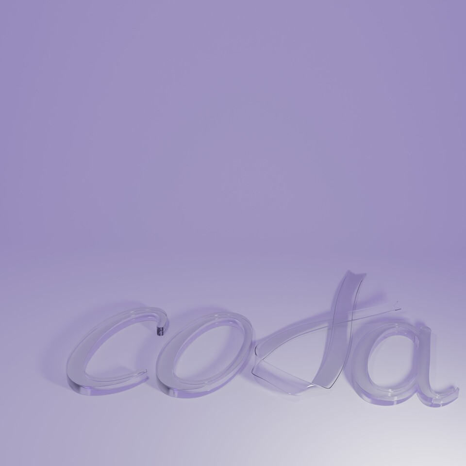 A 3D render of a glass version of Coda's logo